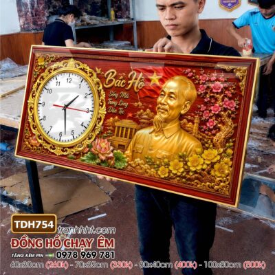 Tranh đồng hồ bác Hồ bác Giáp tráng gương treo tường TDH754