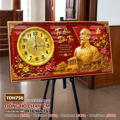Tranh đồng hồ bác Hồ bác Giáp tráng gương treo tường TDH756
