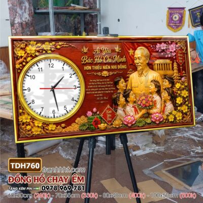 Tranh đồng hồ bác Hồ bác Giáp tráng gương treo tường TDH760