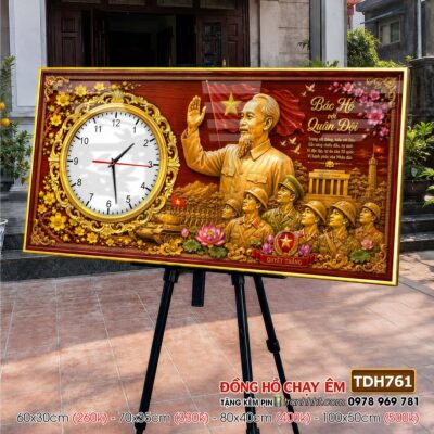Tranh đồng hồ bác Hồ bác Giáp tráng gương treo tường TDH761