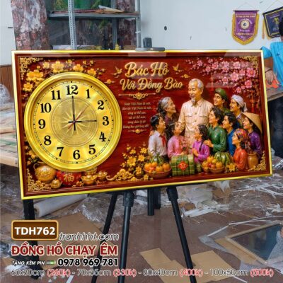 Tranh đồng hồ bác Hồ bác Giáp tráng gương treo tường TDH762