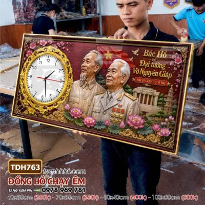 Tranh đồng hồ bác Hồ bác Giáp tráng gương treo tường TDH763