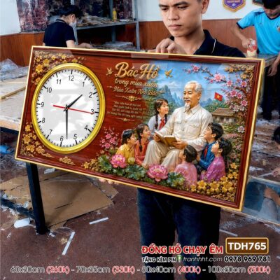 Tranh đồng hồ bác Hồ bác Giáp tráng gương treo tường TDH765