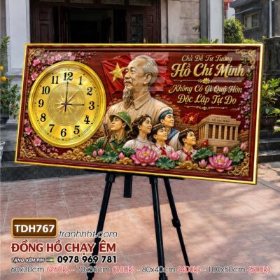 Tranh đồng hồ bác Hồ bác Giáp tráng gương treo tường TDH767