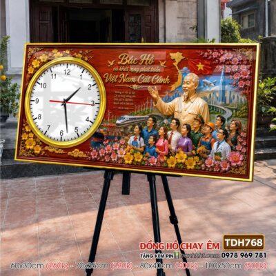Tranh đồng hồ bác Hồ bác Giáp tráng gương treo tường TDH768