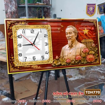 Tranh đồng hồ bác Hồ bác Giáp tráng gương treo tường TDH770