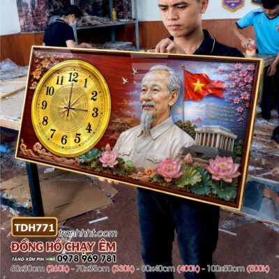 Tranh đồng hồ bác Hồ bác Giáp tráng gương treo tường TDH771