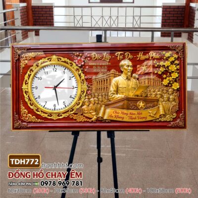 Tranh đồng hồ bác Hồ bác Giáp tráng gương treo tường TDH772