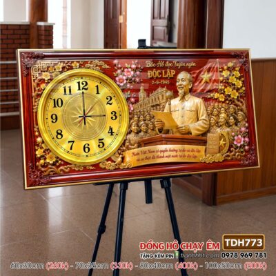 Tranh đồng hồ bác Hồ bác Giáp tráng gương treo tường TDH773