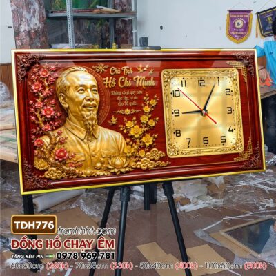 Tranh đồng hồ bác Hồ bác Giáp tráng gương treo tường TDH776