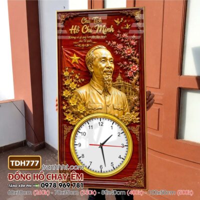 Tranh đồng hồ bác Hồ bác Giáp tráng gương treo tường TDH777