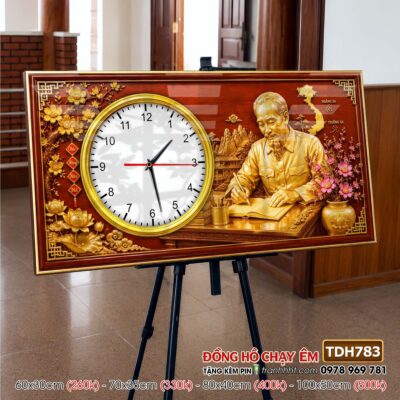 Tranh đồng hồ bác Hồ bác Giáp tráng gương treo tường TDH783