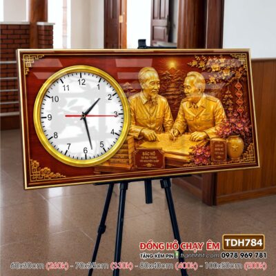 Tranh đồng hồ bác Hồ bác Giáp tráng gương treo tường TDH784