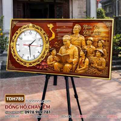 Tranh đồng hồ bác Hồ bác Giáp tráng gương treo tường TDH785