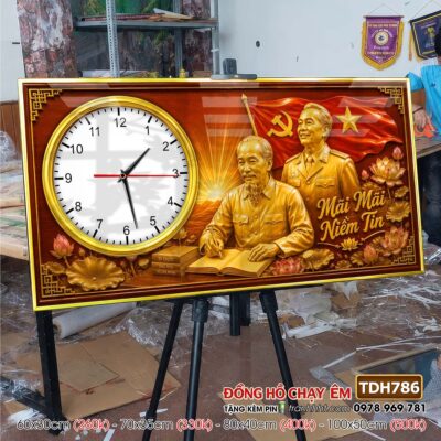 Tranh đồng hồ bác Hồ bác Giáp tráng gương treo tường TDH786
