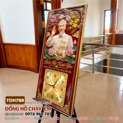 Tranh đồng hồ bác Hồ bác Giáp tráng gương treo tường TDH788