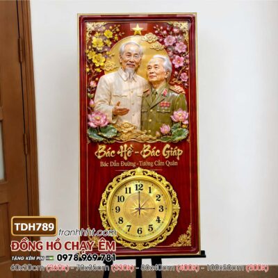 Tranh đồng hồ bác Hồ bác Giáp tráng gương treo tường TDH789