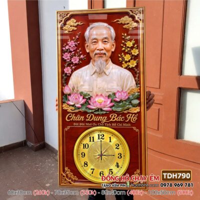 Tranh đồng hồ bác Hồ bác Giáp tráng gương treo tường TDH790