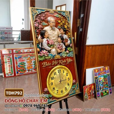 Tranh đồng hồ bác Hồ bác Giáp tráng gương treo tường TDH792