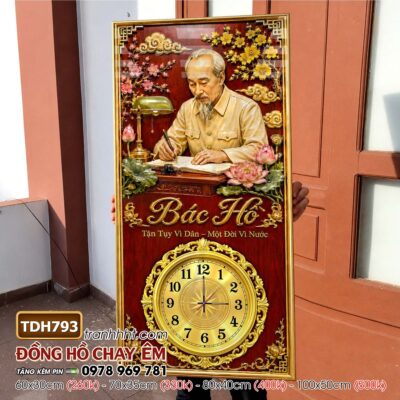 Tranh đồng hồ bác Hồ bác Giáp tráng gương treo tường TDH793