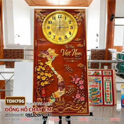 Tranh đồng hồ bản đồ việt nam 34 tỉnh thành tranh tráng gương bản đồ việt nam treo tường TDH796