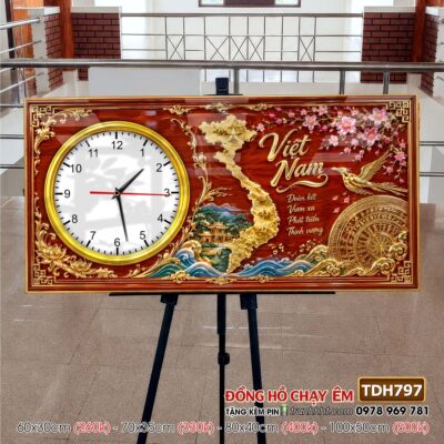 Tranh đồng hồ bản đồ việt nam 34 tỉnh thành tranh tráng gương bản đồ việt nam treo tường TDH797
