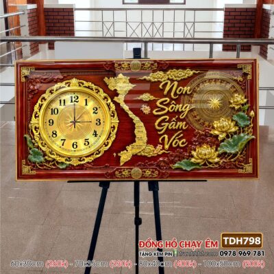 Tranh đồng hồ bản đồ việt nam 34 tỉnh thành tranh tráng gương bản đồ việt nam treo tường TDH798