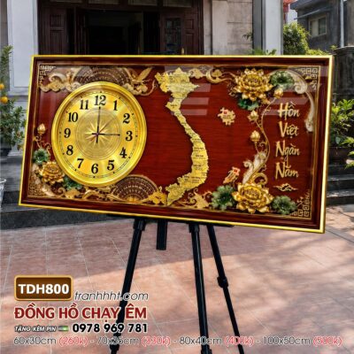 Tranh đồng hồ bản đồ việt nam 34 tỉnh thành tranh tráng gương bản đồ việt nam treo tường TDH800