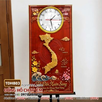 Tranh đồng hồ bản đồ việt nam 34 tỉnh thành tranh tráng gương bản đồ việt nam treo tường TDH803