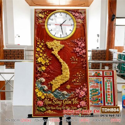 Tranh đồng hồ bản đồ việt nam 34 tỉnh thành tranh tráng gương bản đồ việt nam treo tường TDH804