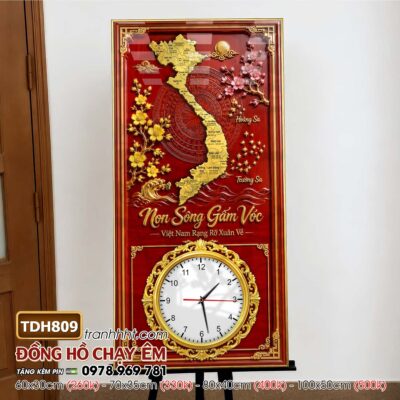 Tranh đồng hồ bản đồ việt nam 34 tỉnh thành tranh tráng gương bản đồ việt nam treo tường TDH809