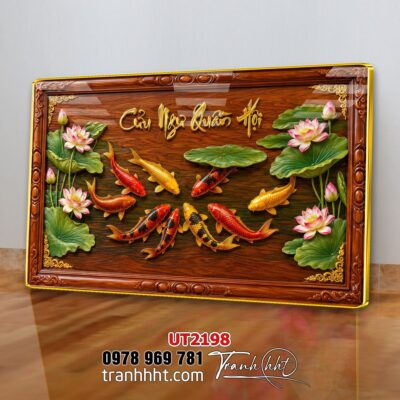 Tranh hoa sen cá chép treo tường UT2198