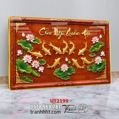 Tranh hoa sen cá chép treo tường UT2199