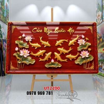 Tranh hoa sen cá chép treo tường UT2200