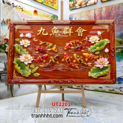 Tranh hoa sen cá chép treo tường UT2201