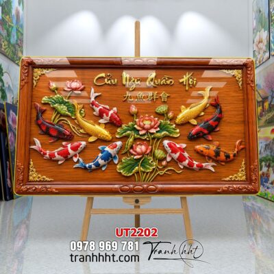 Tranh hoa sen cá chép treo tường UT2202