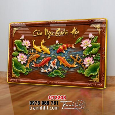 Tranh hoa sen cá chép treo tường UT2203