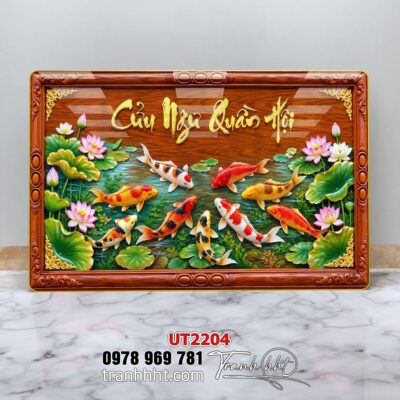 Tranh hoa sen cá chép treo tường UT2204