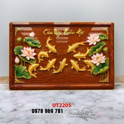 Tranh hoa sen cá chép treo tường UT2205