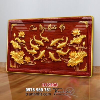 Tranh hoa sen cá chép treo tường UT2206