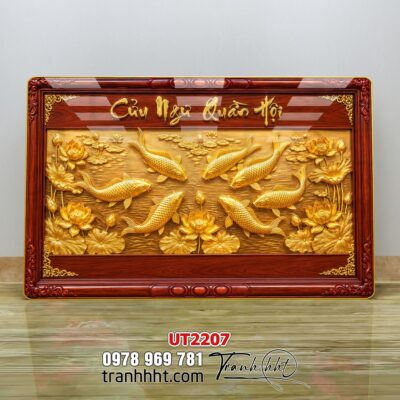 Tranh hoa sen cá chép treo tường UT2207