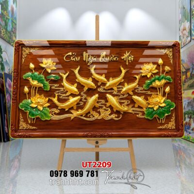 Tranh hoa sen cá chép treo tường UT2209
