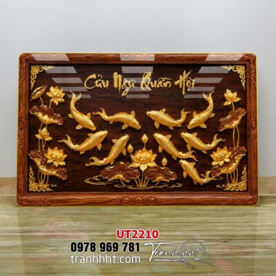 Tranh hoa sen cá chép treo tường UT2210
