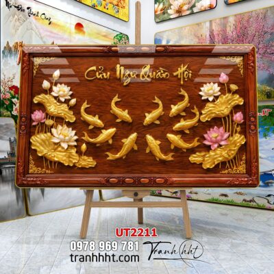Tranh hoa sen cá chép treo tường UT2211