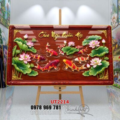 Tranh hoa sen cá chép treo tường UT2214