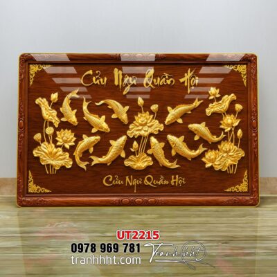 Tranh hoa sen cá chép treo tường UT2215