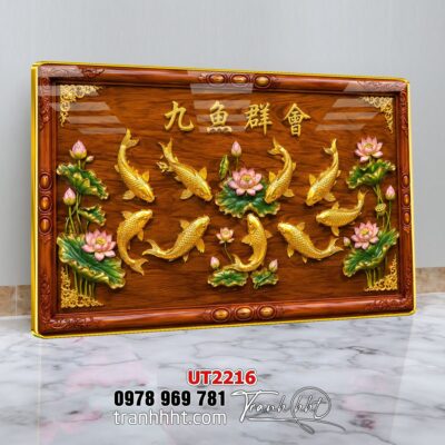 Tranh hoa sen cá chép treo tường UT2216