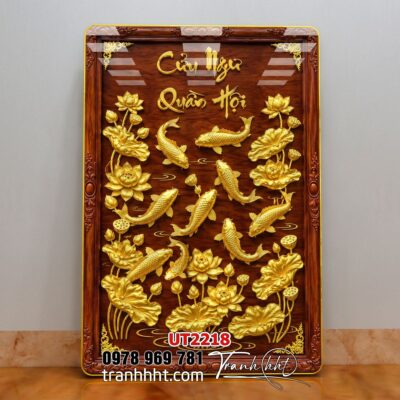Tranh hoa sen cá chép treo tường UT2218