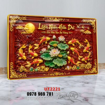 Tranh hoa sen cá chép treo tường UT2221