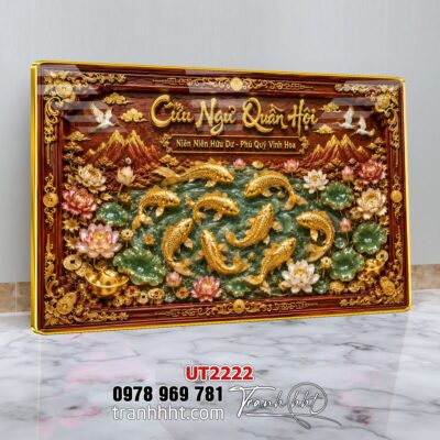 Tranh hoa sen cá chép treo tường UT2222